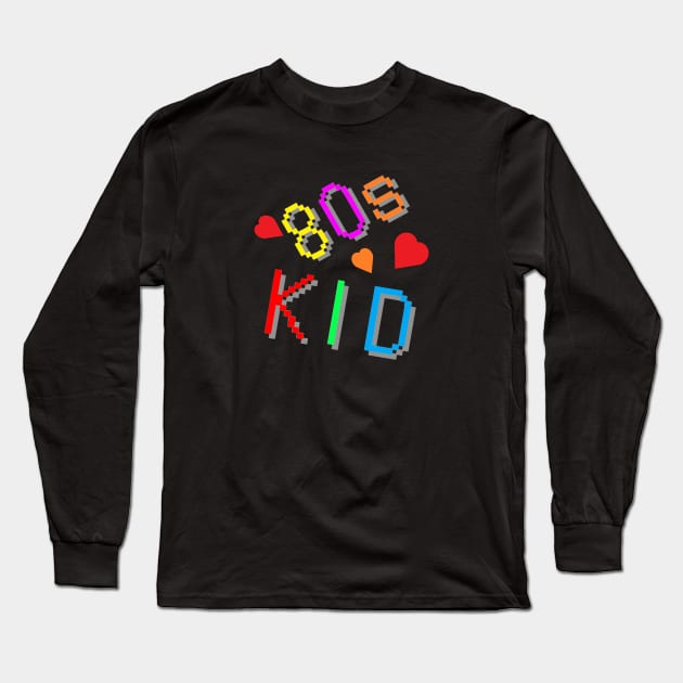 80s Kid. Colorful Retro Design with Hearts. (Black Background) Long Sleeve T-Shirt by Art By LM Designs 